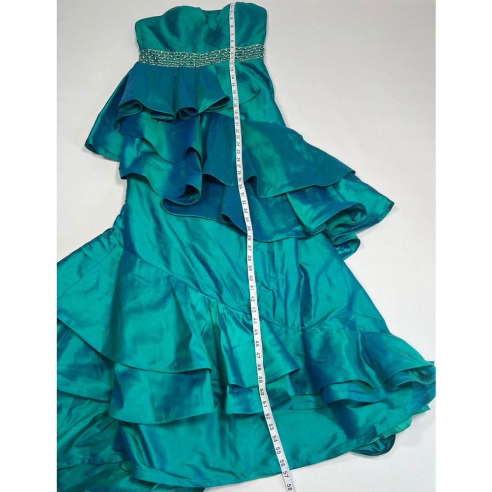 Women's JOVANI Silk Teal Mermaid Prom Jewelled Dress Size 12 - Picture 11 of 17
